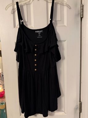 torrid Black Ruffle Button-Front Cold Shoulder Top
